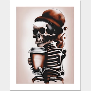 Skeleton with a coffee cup #2 Posters and Art